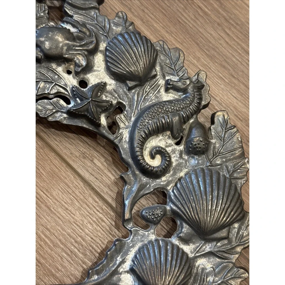 Vtg Godinger Silver-Plate Nautical Ocean Life Coastal Hanging Wreath Trivet 9